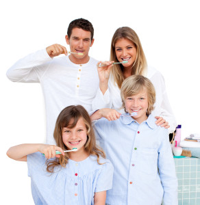 Merry Family Brushing Their Teeth