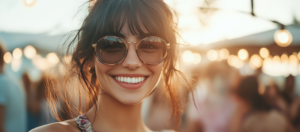 Bright smiling woman enjoying a summer BBQ with white teeth – Shine Dental Syosset NY