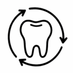 Minimalist line icon of a tooth surrounded by circular arrows representing long-term oral stability