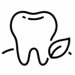 Minimalist line icon of a tooth with a leaf detail representing healthy gums and gum protection